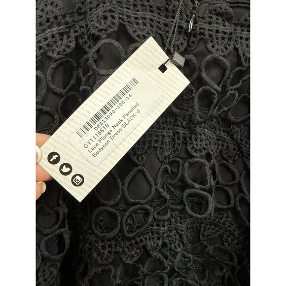 Boohoo Boutique Black Lace Plunge Neck Panelled Bodycon Dress NWT Size 8 - Picture 6 of 12